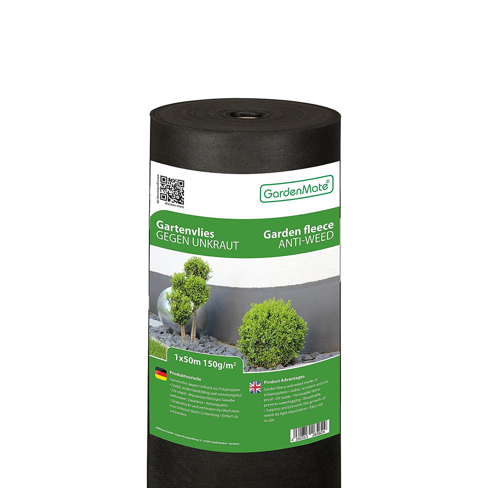 Toile De Paillage 150g/m² Anti-Mauvaises Herbes - 25m² Noir, Perméable Et Résistante Aux UV